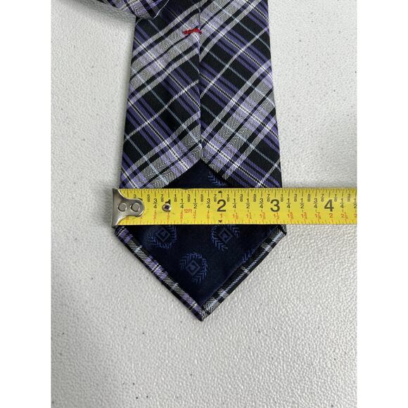 Chaps Black, Purple, Gray Plaid Pattern 100% Silk Handmade Tie NWOT - Picture 6 of 6